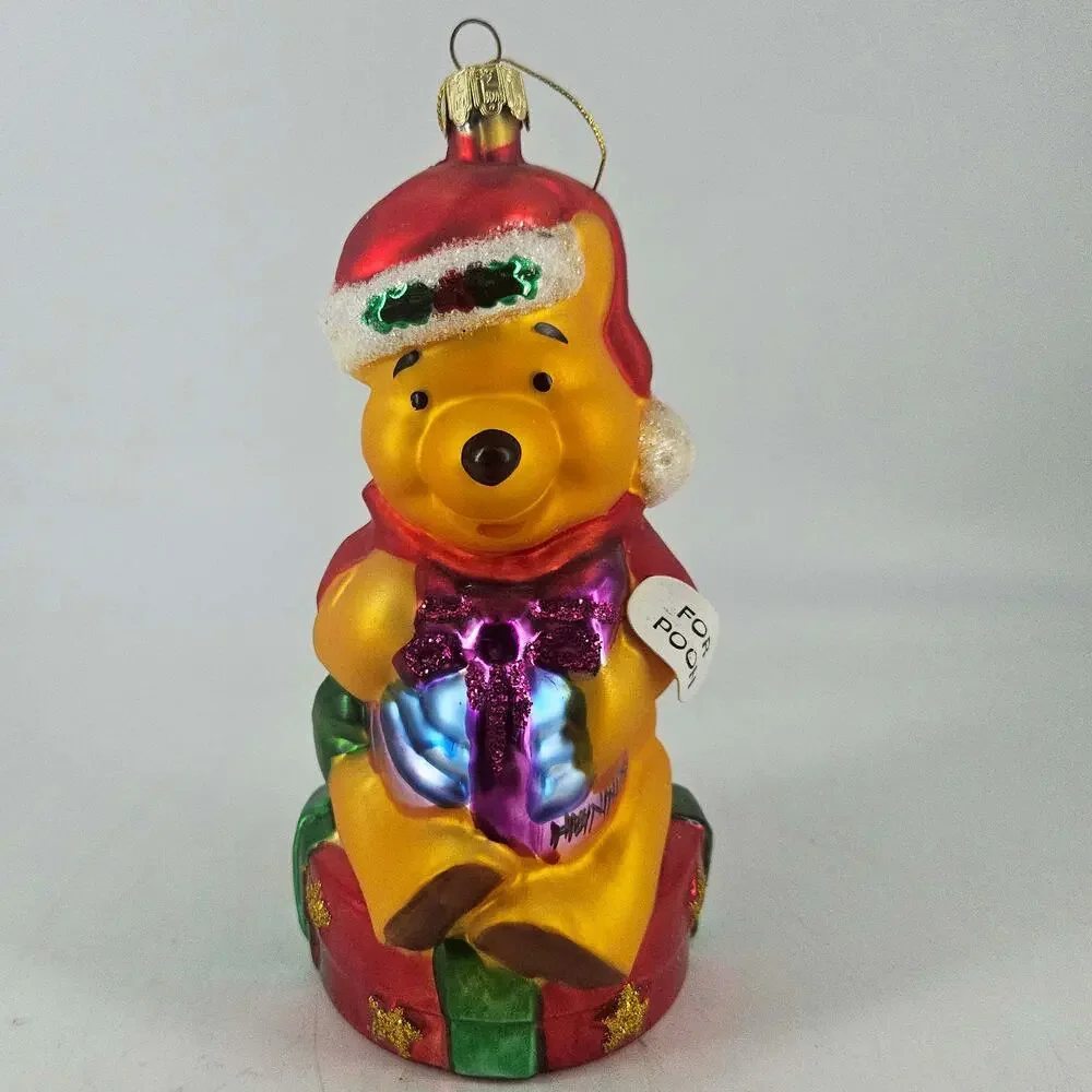 Vintage Disney Winnie the Pooh European Style Glass Ornament Santa’s Best